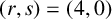 left parenthesis r comma s right parenthesis equals left parenthesis 4 comma 0 right parenthesis
