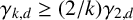gamma Subscript k comma d Baseline greater than or equals left parenthesis 2 divided by k right parenthesis gamma Subscript 2 comma d