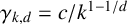 gamma Subscript k comma d Baseline equals c divided by k Superscript 1 minus 1 divided by d