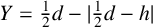 upper Y equals one half d minus StartAbsoluteValue one half d minus h EndAbsoluteValue