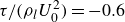 tau divided by left parenthesis rho Subscript l Baseline upper U 0 squared right parenthesis equals negative 0.6