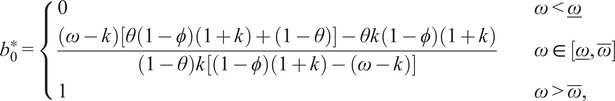 b 0 asterisk equals 0 omega less than omega bar omega minus k theta 1 minus phi 1 plus k plus 1 minus theta minus theta k 1 minus phi 1 plus k 1 minus theta k 1 minus phi 1 plus k minus omega minus k omega element of omega bar omega bar 1 omega greater than omega bar comma