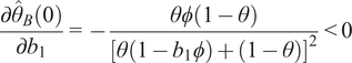 partial differential theta hat upper B 0 partial differential b 1 equals minus theta phi 1 minus theta theta 1 minus b 1 phi plus 1 minus theta 2 less than 0