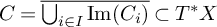 upper C equals ModifyingAbove union Underscript i element of upper I Endscripts im left parenthesis upper C Subscript i Baseline right parenthesis With quotation dash subset of upper T Superscript asterisk Baseline upper X