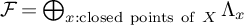 script upper F equals circled plus Underscript x colon closed points of upper X Endscripts normal upper Lamda Subscript x