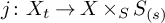 j colon upper X Subscript t Baseline right arrow upper X times Subscript upper S Baseline upper S Subscript left parenthesis s right parenthesis Baseline