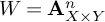upper W equals bold upper A Subscript upper X times upper Y Superscript n