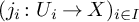 left parenthesis j Subscript i Baseline colon upper U Subscript i Baseline right arrow upper X right parenthesis Subscript i element of upper I