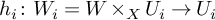 h Subscript i Baseline colon upper W Subscript i Baseline equals upper W times Subscript upper X Baseline upper U Subscript i Baseline right arrow upper U Subscript i Baseline