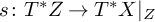 s colon upper T Superscript asterisk Baseline upper Z right arrow upper T Superscript asterisk Baseline upper X vertical bar Subscript upper Z Baseline
