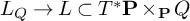 upper L Subscript upper Q Baseline right arrow upper L subset of upper T Superscript asterisk Baseline bold upper P times Subscript bold upper P Baseline upper Q