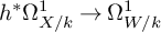 h Superscript asterisk Baseline normal upper Omega Subscript upper X divided by k Superscript 1 Baseline right arrow normal upper Omega Subscript upper W divided by k Superscript 1