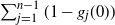 sigma summation Underscript j equals 1 Overscript n minus 1 Endscripts left parenthesis 1 minus g Subscript j Baseline left parenthesis 0 right parenthesis right parenthesis