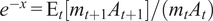 e minus x equals Etmt plus 1 At plus 1 slash mtAt
