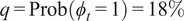 q equals Prob phi t equals 1 equals 18 percent