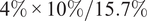 4 percent times 10 percent slash 15.7 percent