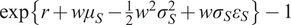 expr plus w mu upper S minus 12 w 2 sigma upper S 2 plus w sigma upper S epsilon upper S minus 1