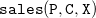 monospace s monospace a monospace l monospace e monospace s monospace left parenthesis monospace upper P monospace comma monospace upper C monospace comma monospace upper X monospace right parenthesis