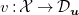 v colon script upper X right arrow script upper D Subscript bold italic u Baseline