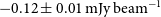 negative 0.12 plus or minus 0.01 normal m normal upper J normal y normal b normal e normal a normal m Superscript negative 1