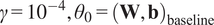 gamma equals 10 minus 4 comma theta 0 equals Wbbaseline