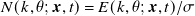 upper N left parenthesis k comma theta semicolon bold italic x comma t right parenthesis equals upper E left parenthesis k comma theta semicolon bold italic x comma t right parenthesis divided by sigma