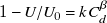 1 minus upper U divided by upper U 0 equals k upper C Subscript d Superscript beta