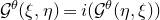 script upper G Superscript theta Baseline left parenthesis xi comma eta right parenthesis equals normal i left parenthesis script upper G Superscript theta Baseline left parenthesis eta comma xi right parenthesis right parenthesis