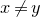 x not equals y
