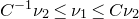 upper C Superscript negative 1 Baseline nu 2 less than or equals nu 1 less than or equals upper C nu 2