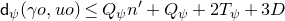 sans serif d Subscript psi Baseline left parenthesis gamma o comma u o right parenthesis less than or equals upper Q Subscript psi Baseline n Superscript prime Baseline plus upper Q Subscript psi Baseline plus 2 upper T Subscript psi Baseline plus 3 upper D