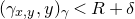 left parenthesis gamma Subscript x comma y Baseline comma y right parenthesis Subscript gamma Baseline less than upper R plus delta