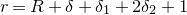 r equals upper R plus delta plus delta 1 plus 2 delta 2 plus 1
