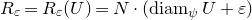 upper R Subscript epsilon Baseline equals upper R Subscript epsilon Baseline left parenthesis upper U right parenthesis equals upper N dot left parenthesis normal d normal i normal a normal m Subscript psi Baseline upper U plus epsilon right parenthesis