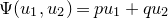 normal upper Psi left parenthesis u 1 comma u 2 right parenthesis equals p u 1 plus q u 2