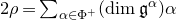 2 rho equals sigma summation Underscript alpha element of normal upper Phi Superscript plus Baseline Endscripts left parenthesis dimension German g Superscript alpha Baseline right parenthesis alpha