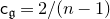 sans serif c Subscript German g Baseline equals 2 divided by left parenthesis n minus 1 right parenthesis