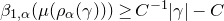 beta Subscript 1 comma alpha Baseline left parenthesis mu left parenthesis rho Subscript alpha Baseline left parenthesis gamma right parenthesis right parenthesis right parenthesis greater than or equals upper C Superscript negative 1 Baseline StartAbsoluteValue gamma EndAbsoluteValue minus upper C
