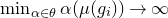 min Underscript alpha element of theta Endscripts alpha left parenthesis mu left parenthesis g Subscript i Baseline right parenthesis right parenthesis right arrow normal infinity