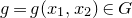 g equals g left parenthesis x 1 comma x 2 right parenthesis element of upper G