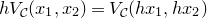 h upper V Subscript script upper C Baseline left parenthesis x 1 comma x 2 right parenthesis equals upper V Subscript script upper C Baseline left parenthesis h x 1 comma h x 2 right parenthesis