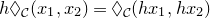 h lozenge Subscript script upper C Baseline left parenthesis x 1 comma x 2 right parenthesis equals lozenge Subscript script upper C Baseline left parenthesis h x 1 comma h x 2 right parenthesis