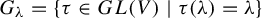 upper G Subscript lamda Baseline equals StartSet tau element of upper G upper L left parenthesis upper V right parenthesis vertical bar tau left parenthesis lamda right parenthesis equals lamda EndSet