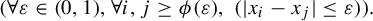 left parenthesis for all epsilon element of left parenthesis 0 comma 1 right parenthesis comma for all i comma j greater than or equals phi left parenthesis epsilon right parenthesis comma left parenthesis StartAbsoluteValue x Subscript i Baseline minus x Subscript j Baseline EndAbsoluteValue less than or equals epsilon right parenthesis right parenthesis period