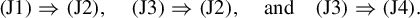 left parenthesis normal upper J Baseline 1 right parenthesis right double arrow left parenthesis normal upper J Baseline 2 right parenthesis comma left parenthesis normal upper J Baseline 3 right parenthesis right double arrow left parenthesis normal upper J Baseline 2 right parenthesis comma and left parenthesis normal upper J Baseline 3 right parenthesis right double arrow left parenthesis normal upper J Baseline 4 right parenthesis period