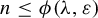 n less than or equals phi left parenthesis lamda comma epsilon right parenthesis
