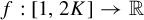 f colon left bracket 1 comma 2 upper K right bracket right arrow double struck upper R