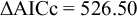 Delta A I C c equals 526.50