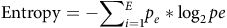 Entropy equation defined as the negative sum of the probability of each event multiplied by the base-2 logarithm of its probability, calculated over all events.