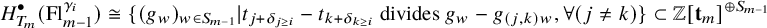 upper H Subscript upper T Sub Subscript m Superscript bullet Baseline left parenthesis upper F l Subscript m minus 1 Superscript gamma Super Subscript i Superscript Baseline right parenthesis approximately equals left brace left parenthesis g Subscript w Baseline right parenthesis Subscript w element of upper S Sub Subscript m minus 1 Subscript Baseline vertical bar t Subscript j plus delta Sub Subscript j greater than or equals i Subscript Baseline minus t Subscript k plus delta Sub Subscript k greater than or equals i Subscript Baseline divides g Subscript w Baseline minus g Subscript left parenthesis j comma k right parenthesis w Baseline comma for all left parenthesis j not equals k right parenthesis right brace subset of double struck upper Z left bracket bold t Subscript m Baseline right bracket Superscript circled plus upper S Super Subscript m minus 1